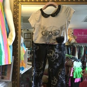 Grey pug collared shirt w/ Rose black pants
